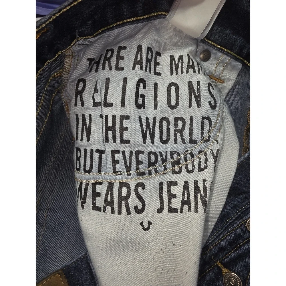 True Religion World Tour Straight Leg Blue Jeans with Flaps Men's 36x33